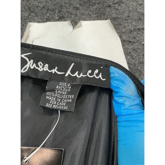 NWT susan lucci silk dress Black White Floral Lace Midi Tie Belt 4 - Picture 3 of 3